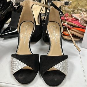 Black and Silver Suede and Crystal Shoes